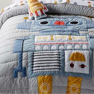 Crate & Barrel Kids Robot Quilt and Sham - grey/multi color, full/queen